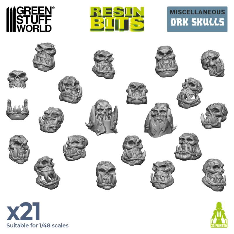 3D Printed Ork Skulls Set | 3D štampani ork lobanje set (21 kom, 1:48 razmera)
