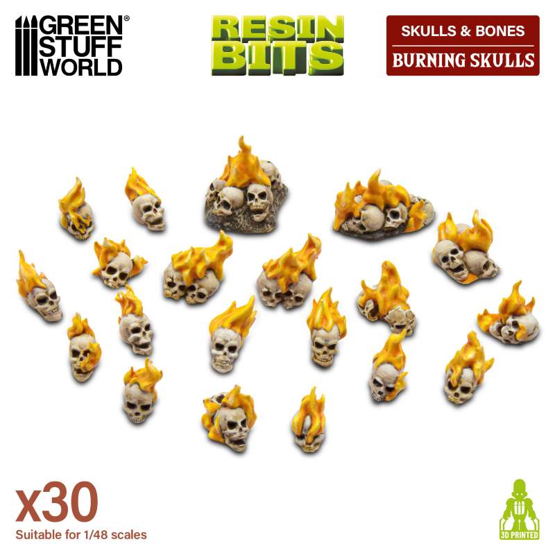 Flaming Resin Skulls Set | Plamene smolaste lobanje set (30 kom, 1:48 razmera)