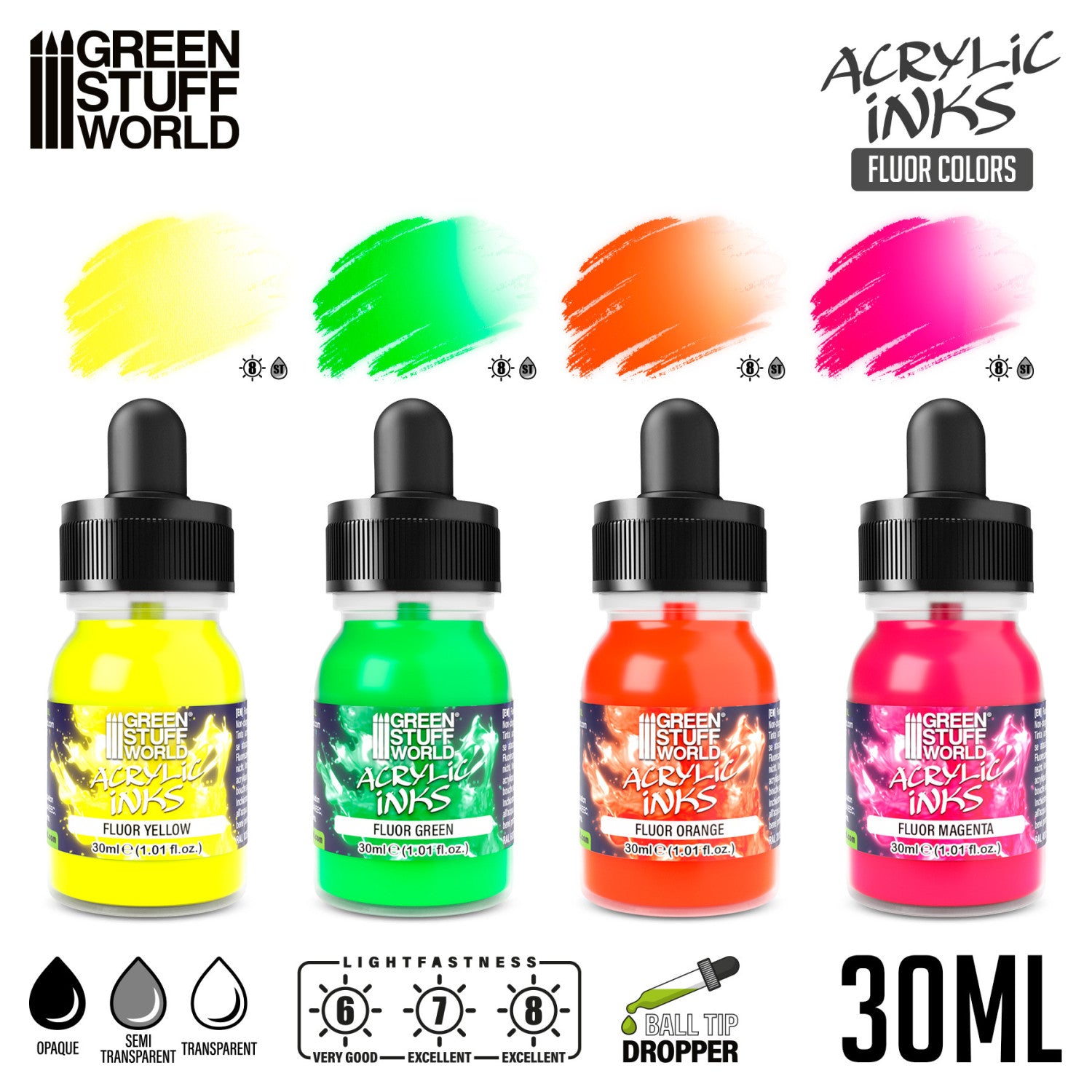 Set fluorescentnih akrilnih tinta sa pipetom – boje za figure i diorame