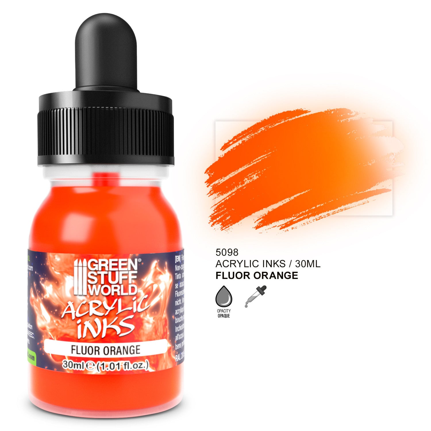 Green Stuff World Fluor Acrylic Ink Orange boja za miniature i modele – ultra fluid fluorescent acrylic ink dostupna na Aždaja.rs