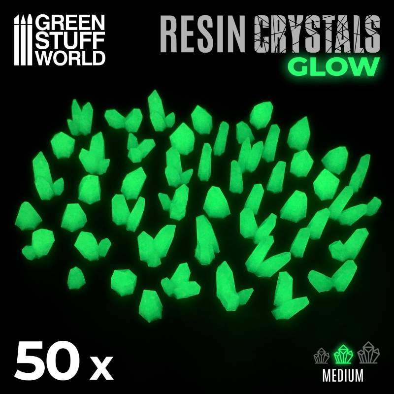 Green Glow Resin Crystals Medium | Svetleći zeleni smolasti kristali srednji 9–16mm (50 kom)