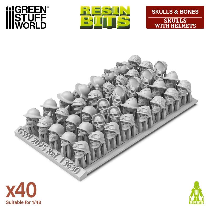 Resin Skulls with Helmets Set | Set smolastih lobanja sa kacigama (40 kom, 1:48 razmera)