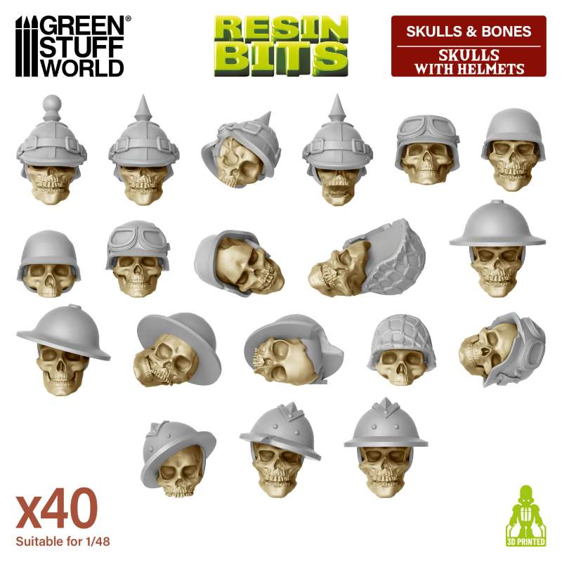 Resin Skulls with Helmets Set | Set smolastih lobanja sa kacigama (40 kom, 1:48 razmera)