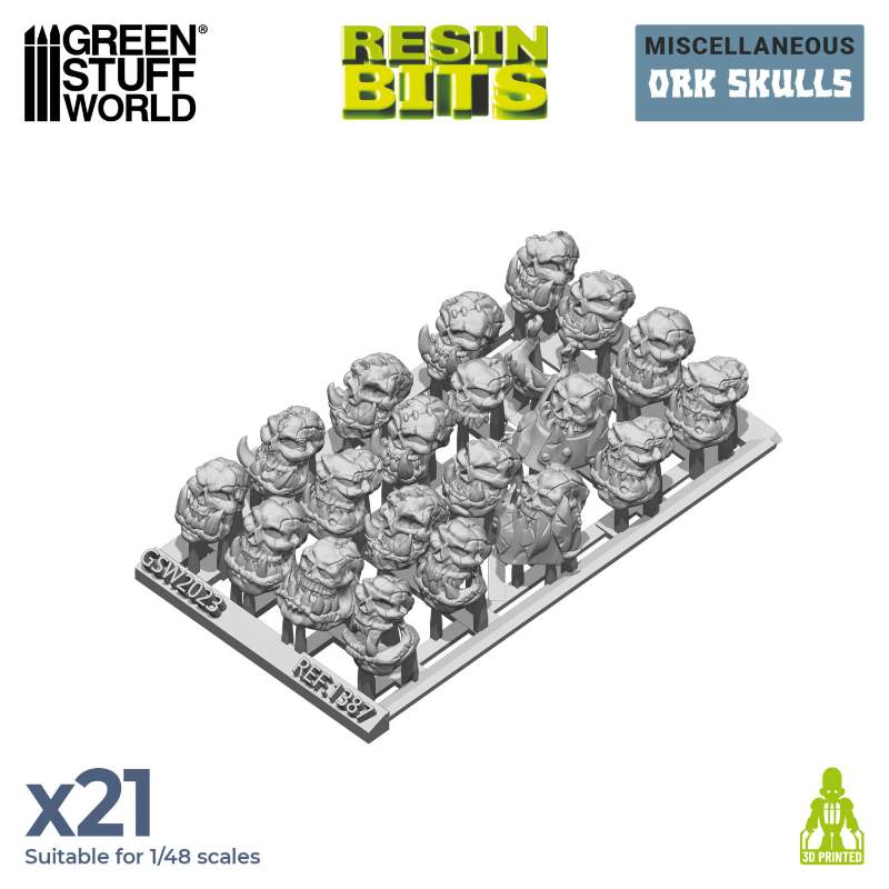 3D Printed Ork Skulls Set | 3D štampani ork lobanje set (21 kom, 1:48 razmera)