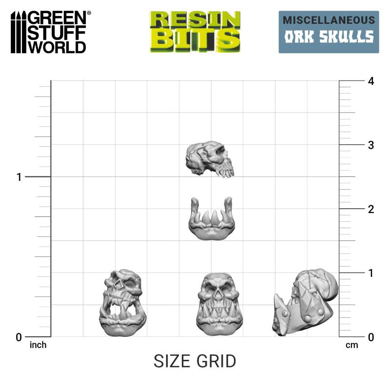 3D Printed Ork Skulls Set | 3D štampani ork lobanje set (21 kom, 1:48 razmera)