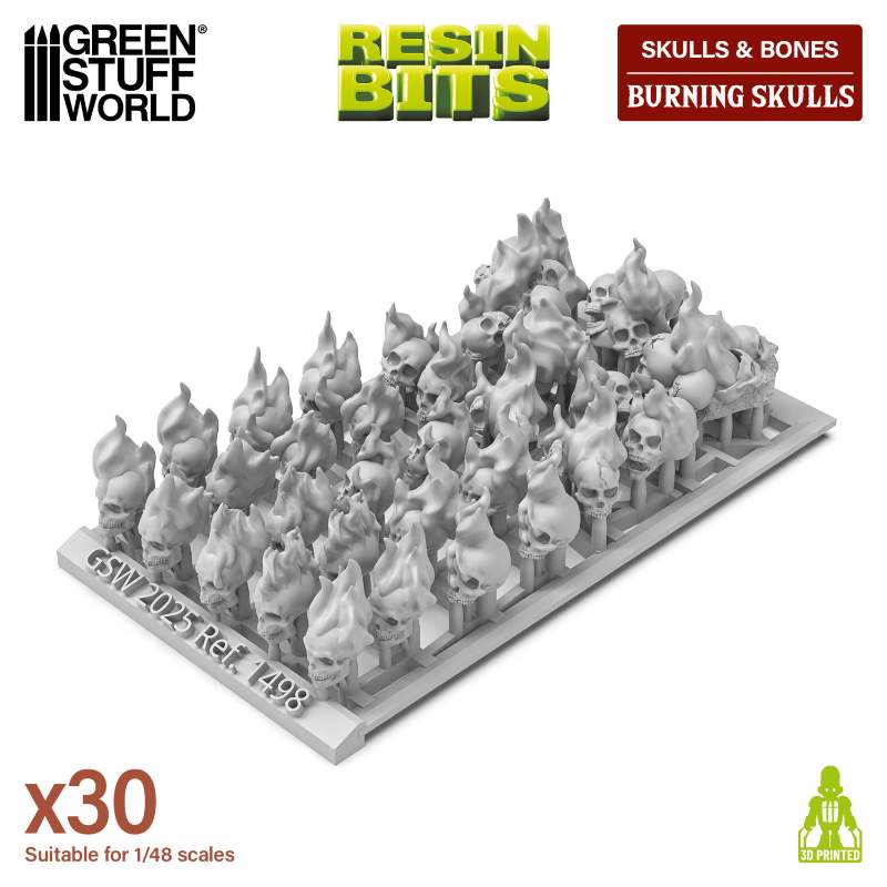 Flaming Resin Skulls Set | Plamene smolaste lobanje set (30 kom, 1:48 razmera)