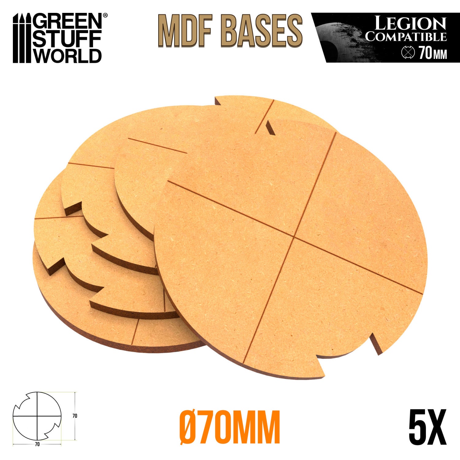 MDF Round Base 70mm - Pack x5 LEGION (3mm) | Postolje za Minijature 70mm