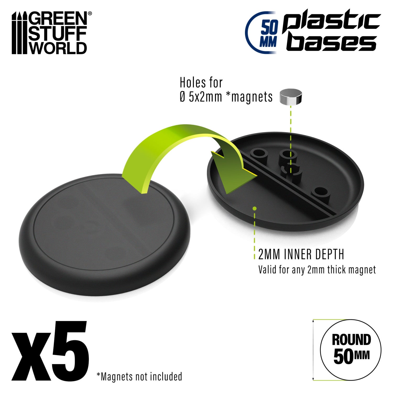 Plastic Round Base with Lips 50mm (Pack x5) | Plastična Postolja 50mm