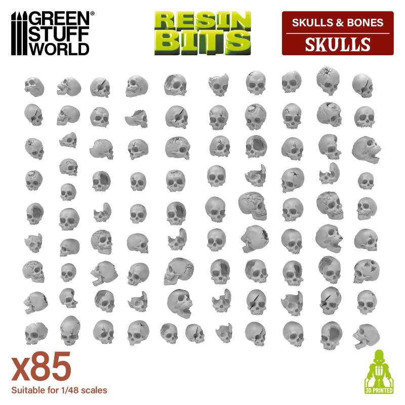 Resin Skulls Pack | Set smolastih lobanja (85 kom, 1:48-1:35 razmera)