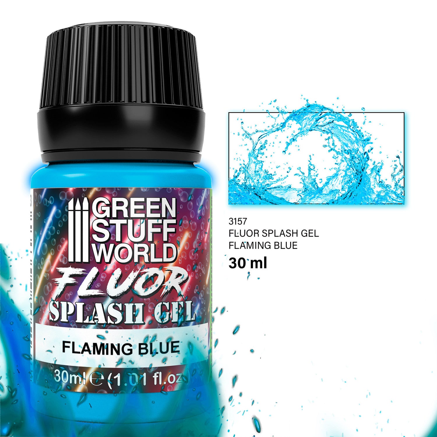 Splash Gel Flaming Blue Fluor 30ml – plavi akrilni gel za efekat plamena i magičnih detalja